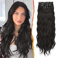 Vista 44 de BARSDAR Extensiones de cabello con clip - Extensiones de cabello onduladas de 20 pulgadas con reflejos - 5 piezas de extensiones de cabello