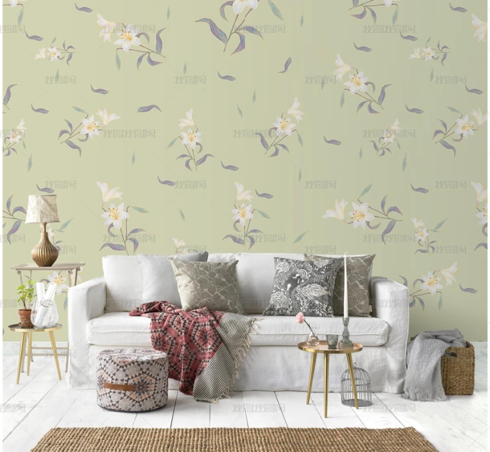 Papier peint autocollant salon et chambre, vinyle vert lys pour meuble