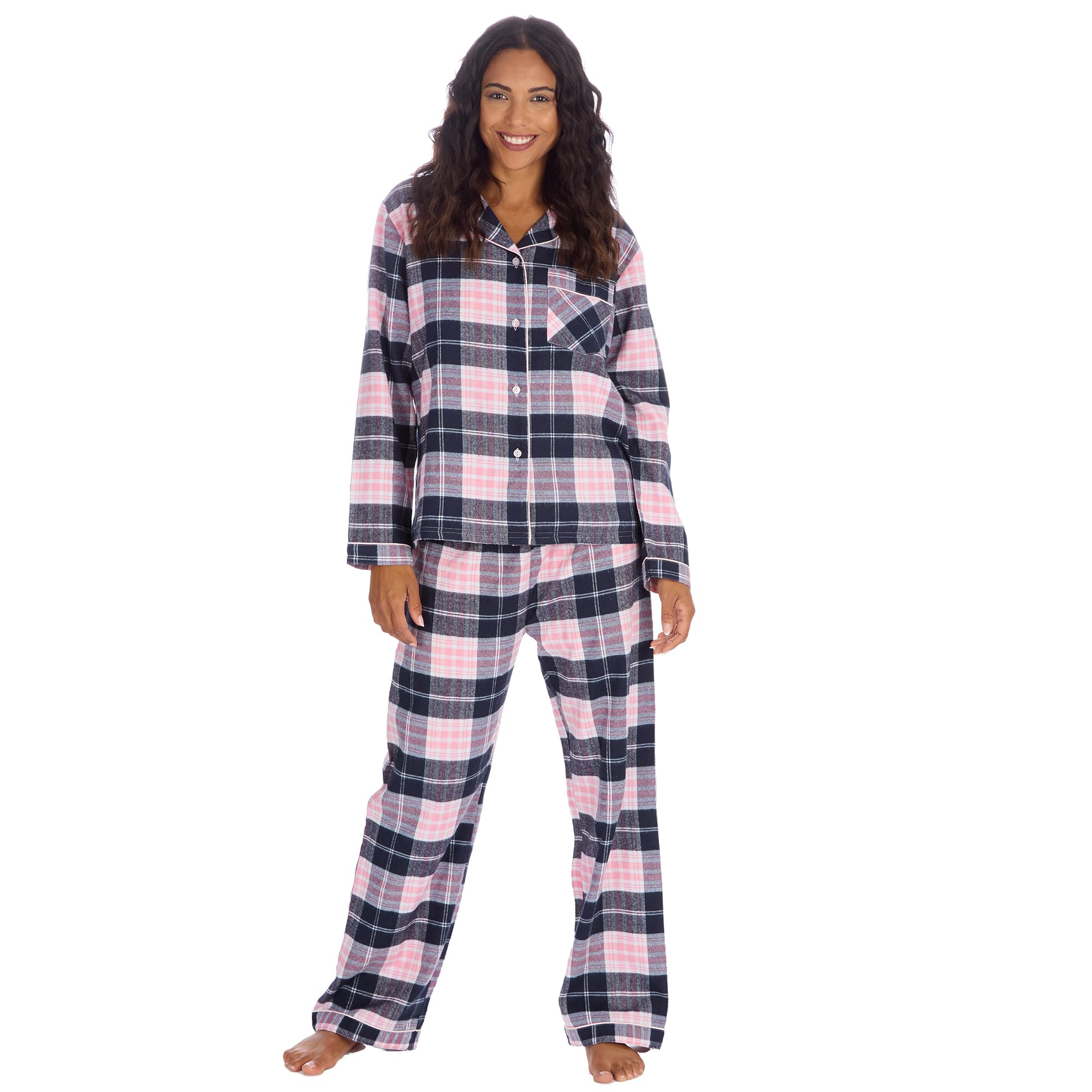 Slumber Hut Ladies Brushed Cotton Blend Pyjamas 34B2149 Navy Check X-Large
