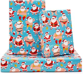 NEPOG Christmas Wrapping Paper - Baby Blue Funny Santa Claus Paper, 6 Sheets Folded Flat 20x28 inches per Sheet for Kids Boys Girls Xmas Party