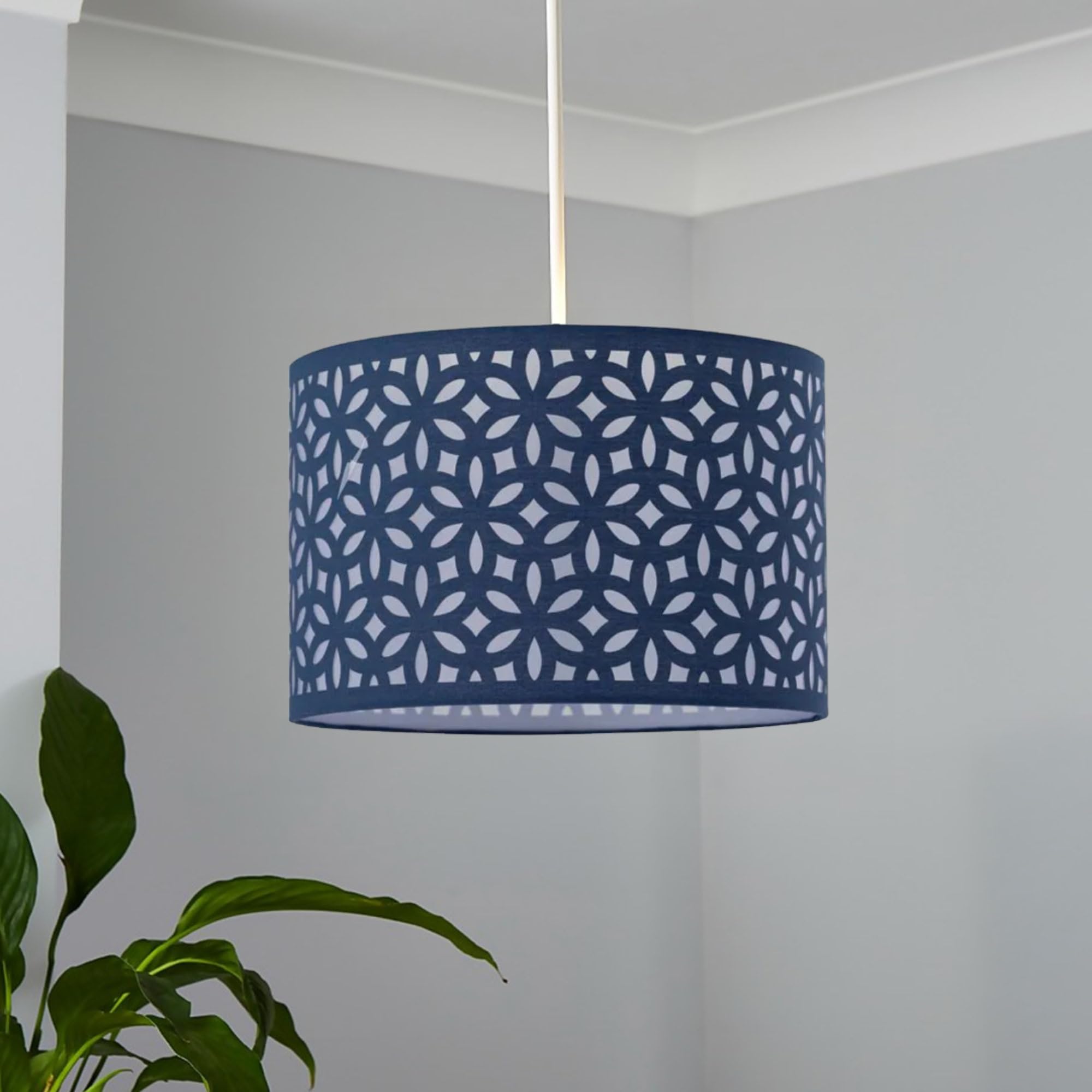 Firstchoicelighting Blue Navy Pendant Shade, Easy Fit Ceiling Lightshade, Modern Cut Out Design, Diameter 30Cm