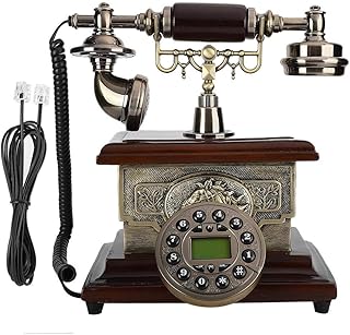 Vintage Antique Retro Telephone,Caller ID Handset Desk Telephone Rotating Dial Landline Vintage Telephone for Home Office Hotel,Corded Telephone with FSK and DTMF Call Display