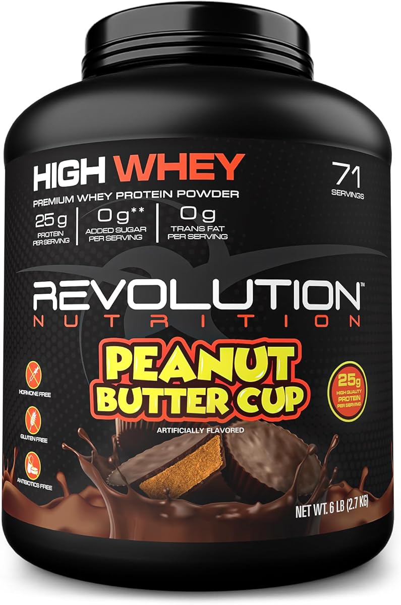 Revolution Nutrition, High Whey, Protein Powder 6LB, Whey Isolate, Gluten Free, Lean Muscle Mass for Men & Women, 25g of Protein Per Scoop, 2.7kg, 73 Servings (Peanut Butter Cup, 6 Pound)
