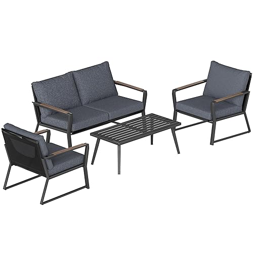 Outsunny 4 Piece Patio Furniture Set, Aluminum Conversation Set, Outdoor