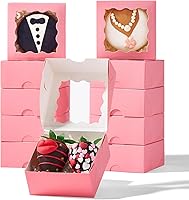 Vista 9 de RomanticBaking 3 ¼" x 3 ¼" x 1 ½" 50PCS Cajas de Trufas de Chocolate para 4, Cajas de Galletas Cajas de Panadería Mini con Ventana para Brownie