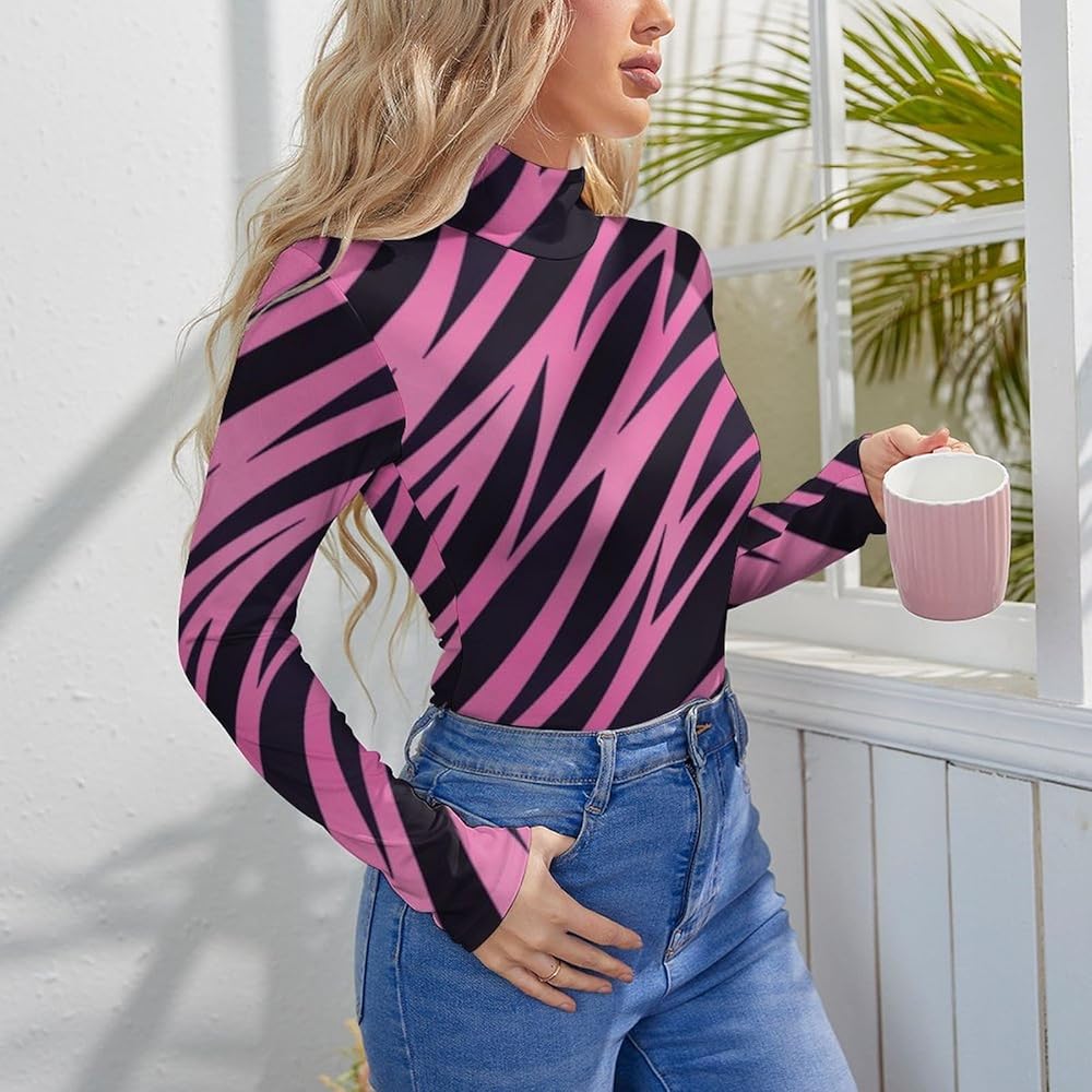 Novastar Long Sleeve Bodysuit for Women - Pink Black Zebra Print