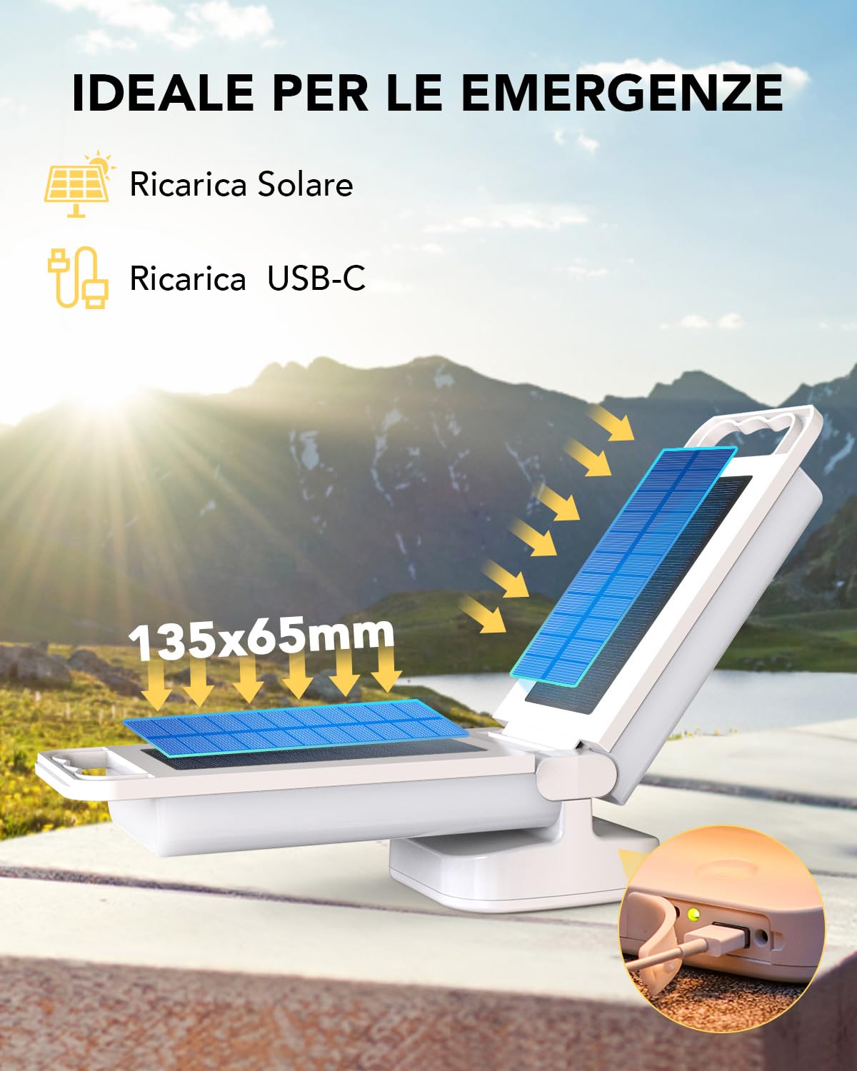 Lepwings Lampada da Campeggio Solare Ricaricabile 6000mAh, Lanterna LED Portatile da Esterno fino a 80 Ore, Funzione Power Bank, Luce Touch IPX4 Impermeabile per Tenda, Escursione ed Emergenza