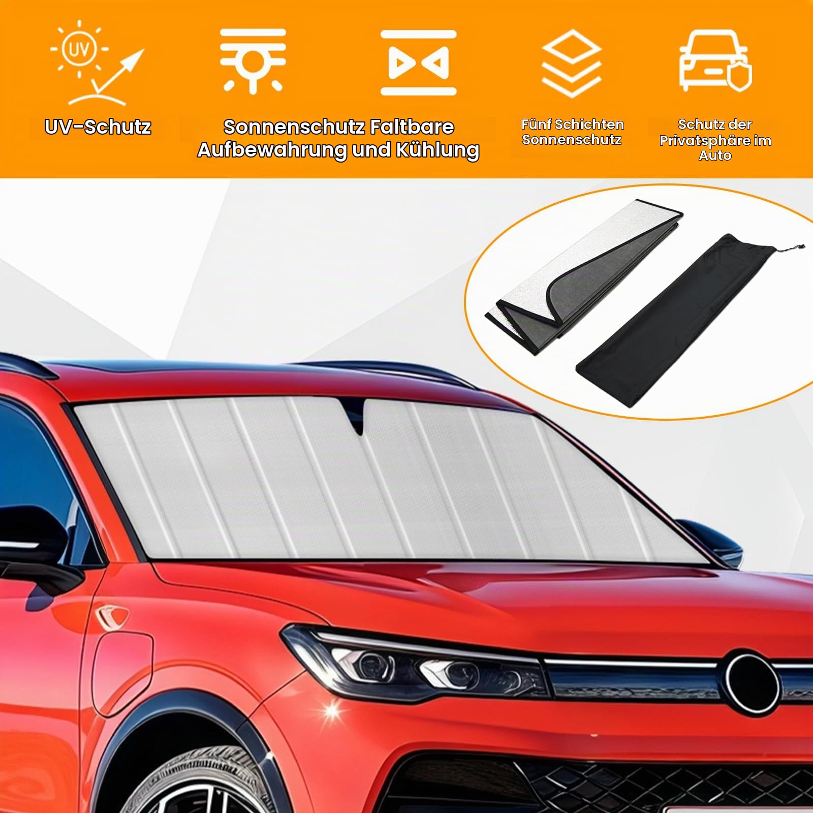 Sonnenschutz Frontscheibe für VW Tiguan 2020-2025, Faltbare Auto-Sonnenblende Frontscheibenabdeckung zum Innenaufbau Effektiver Hitzeschutz & UV-Schutz