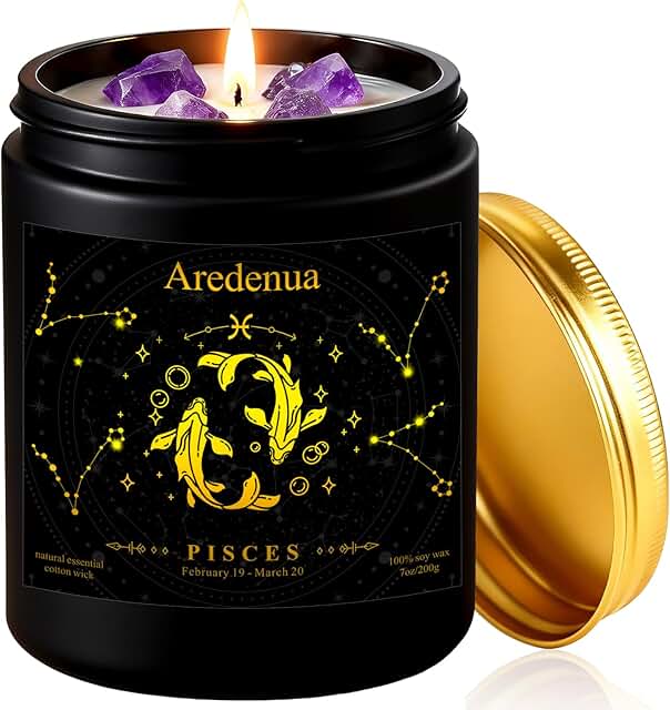 Pisces Zodiac Crystal Candles Gift for Women Men - Amethyst Healing Scen...