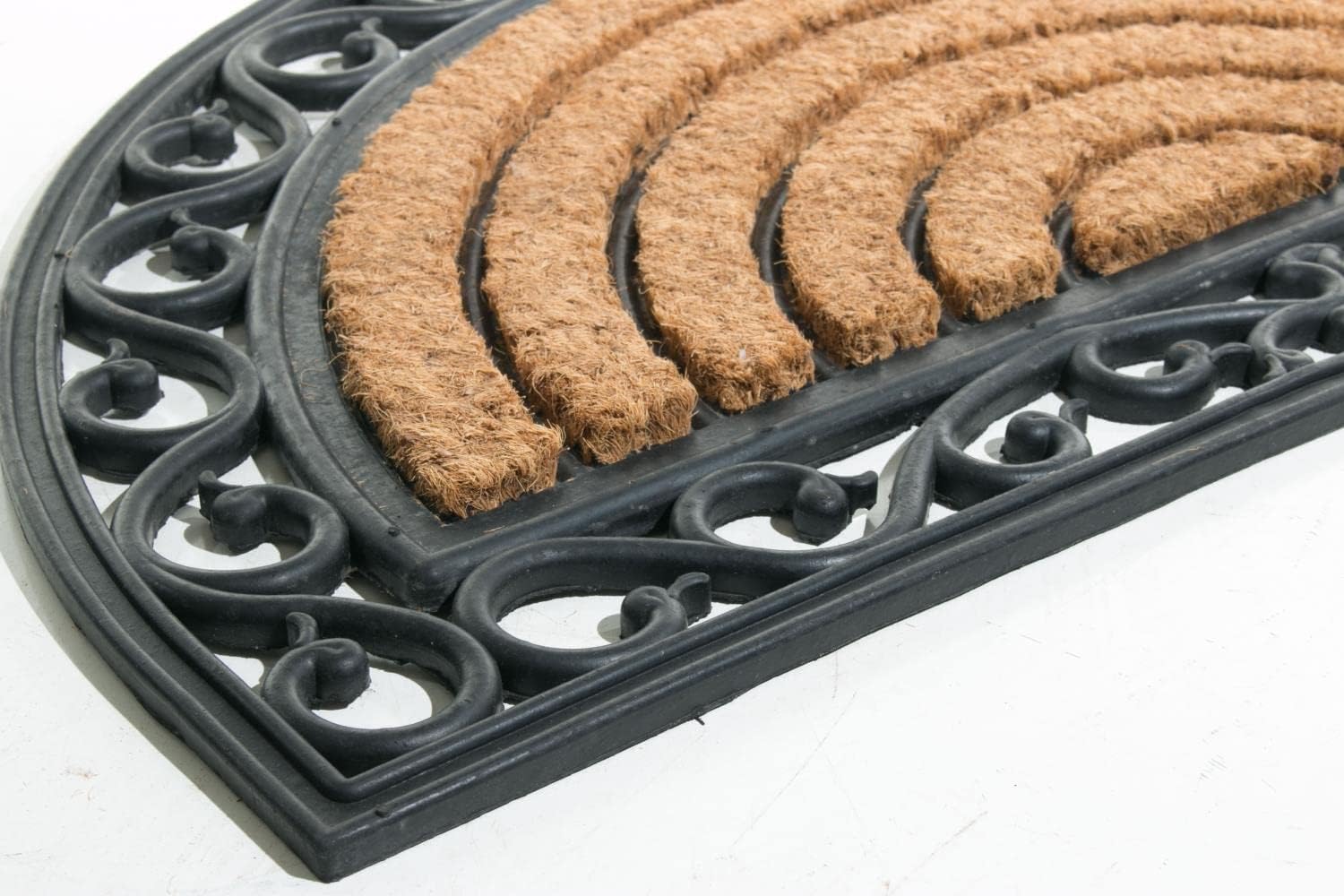 Imports Decor Half Round Rubber Back Coir Doormat, Scrolled Grill, 18-Inch by 30-Inch