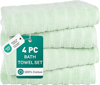 TRIDENT Sage Green Bath Towels Set of 4, 100% Cotton Quick Dry Bath Towels | Lightweight Soft Highly Absorbent Bath Towels, Fade Resistant, Low Lint Hotel Quality, OEKO-TEX Certified for Daily Use