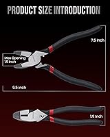 Vista 2 de Alicates Linesman 4 en 1 de 9-1/2 pulgadas con cortador de cables, troquel de crimpado y extractor de cinta de pescado, asas de agarre de PVC
