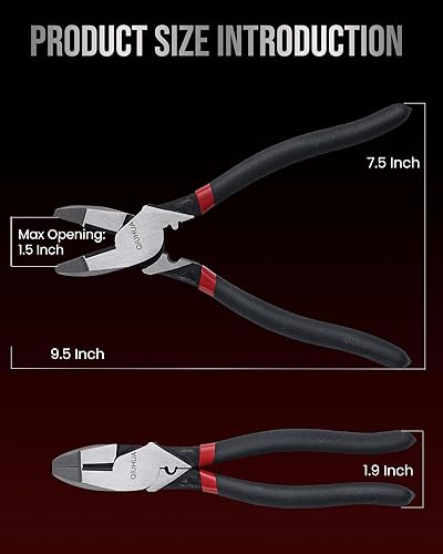 Miniatura 2 de Alicates Linesman 4 en 1 de 9-12 pulgadas con cortador de cables, troquel de crimpado y extractor de cinta de pescado, asas de agarre de PVC