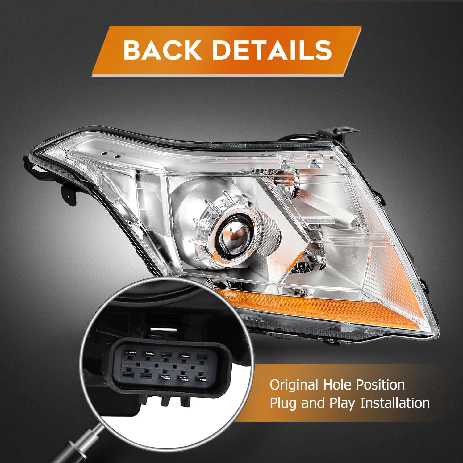 Headlight Assembly Fit For Cadillac SRX 4 Door Sport Utility 2010-2016 Chrome Housing Amber Reflector Driver and Passenger Side 22853872 22853873 F09HA01057 F09HA01058