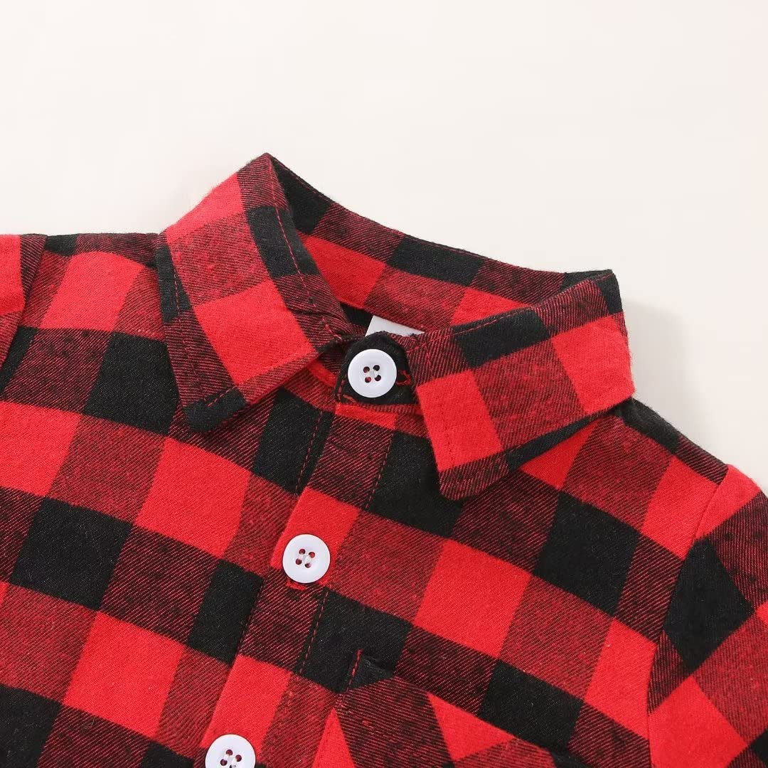 Conjunto de ropa de bebé para niños pequeños, camisa a cuadros rojos, con agujeros rasgados, jeans para otoño e invierno, 1-5T