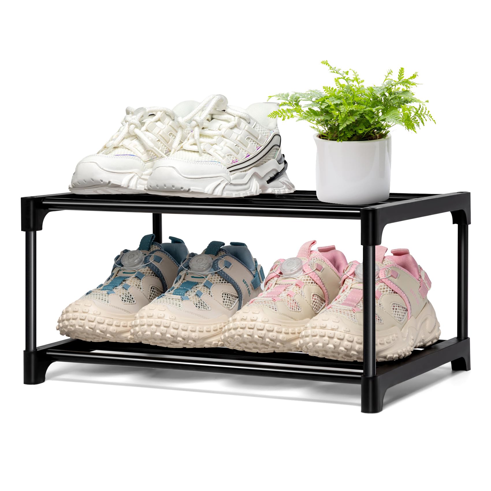 ToKinCen Shoe Rack Small, 3 Tier Stackable Shoe Rack, Mini Portable