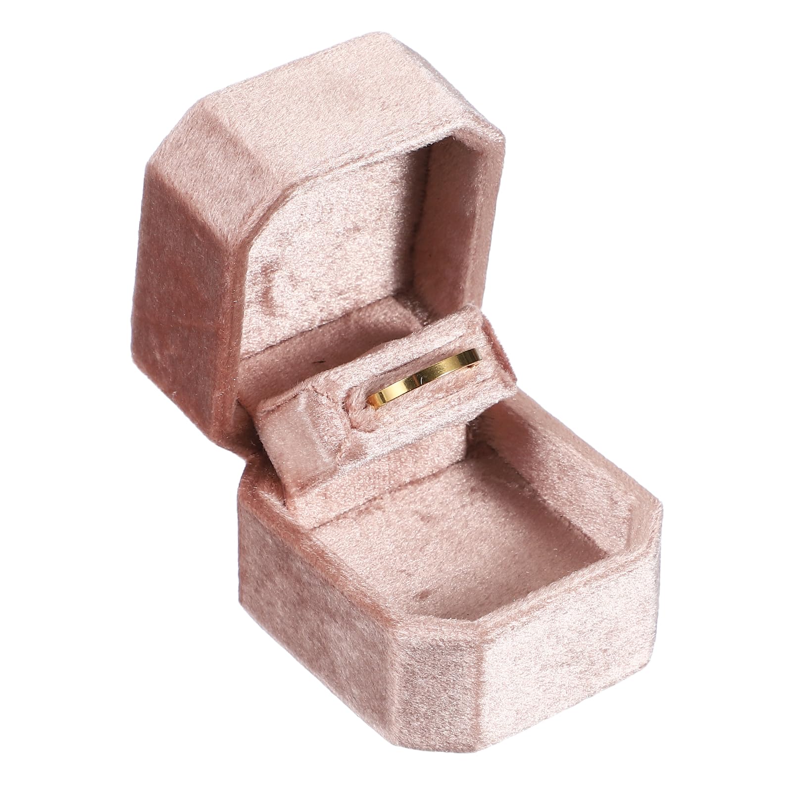 Muiltvoe Velvet Ring Box, 2.1 x 1.89 x 1.7inch Octagon Ring Bearer Box Holder Engagement Jewelry Display Organizer for Proposal, Engagement, Wedding Ceremony, Apricot