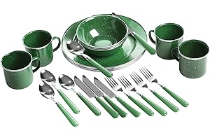 Stansport 24-Piece Green Enamel Camping Tableware Set