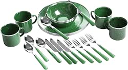 Stansport Deluxe 24-Piece Enamel Tableware Set - Enamel Plates and