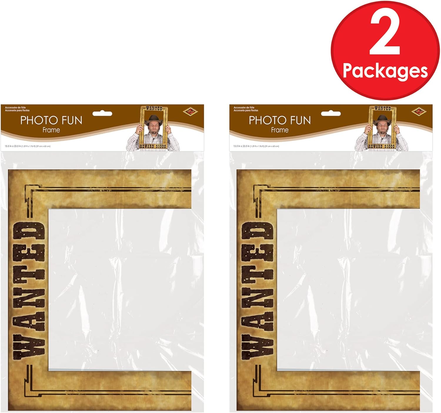 Beistle Western Wanted Photo Fun Frames – 2 Pack Lightweight Cardstock Paper Picture Booth Prop for Wild West, Cowboy, Rodeo, Desert Saloon Themed Party Supplies, Not a Sturdy Frame, 23½" x 15½"