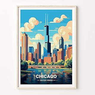 Artfield Chicago Skyline Poster, Travel Inspired Wall Art, Illinois Cityscape, Home and Office Decor, Gift for Travel Enthusiasts