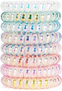 Dazzle Spiral Hair Ties (Colorful, 8 Pcs) - Coil Plastic Spiral Ponytail Holders for Thick Hair, No Crease Phone Cord Ties for All Hair Types