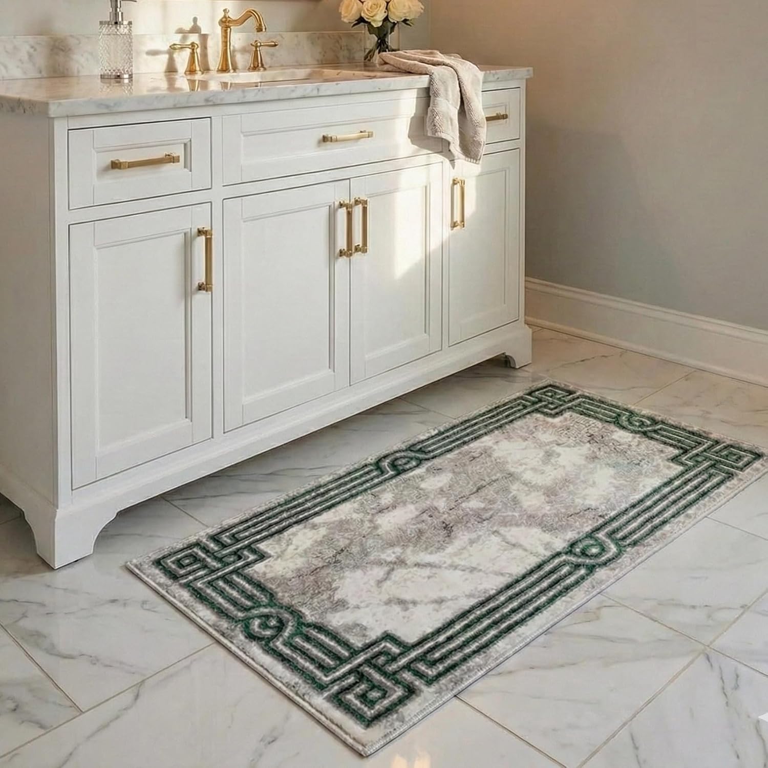 Well Woven Lezlee Abstract Modern 2' x 3' Area Rug - Emerald Green Marble Border - for Entryway, Office, Accent