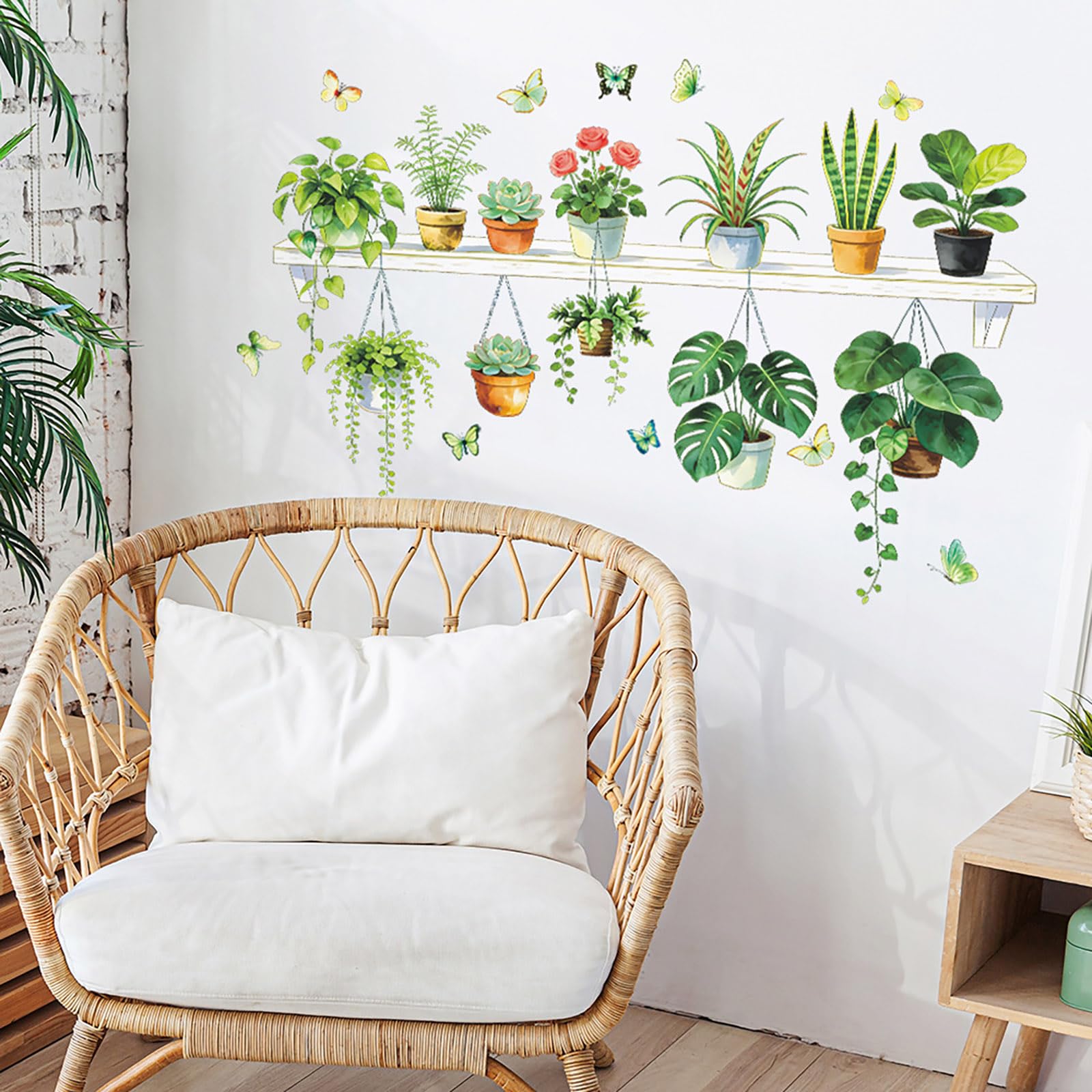 Naklejki ścienne z zielonymi roślinami, bonsai 3D, tropikalna naklejka, kreatywna winyl, odklej i przyklej, usuwalna artystyczna dekoracja do salonu, sypialni, domu, biura