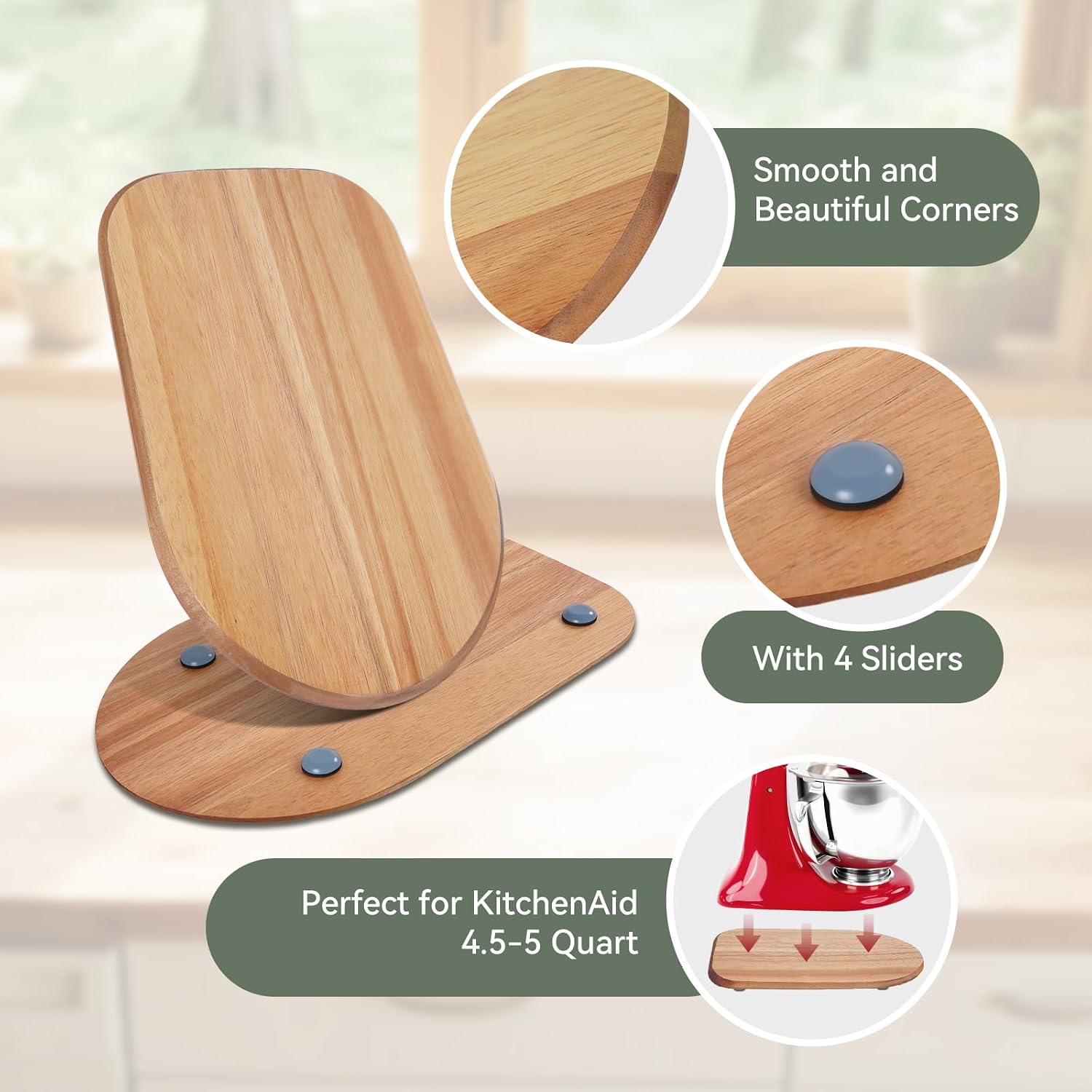 Wooden Mixer Slider Compatible with KitchenAid 4.5-5 Quart Tilt-Head Stand Mixer, Kitchen Countertop Sliders,Mixer Moving Tray Attachments image 5