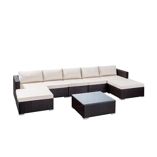 Tom Rosa Outdoor 5 Seater Wicker Sectional Sofa Set with