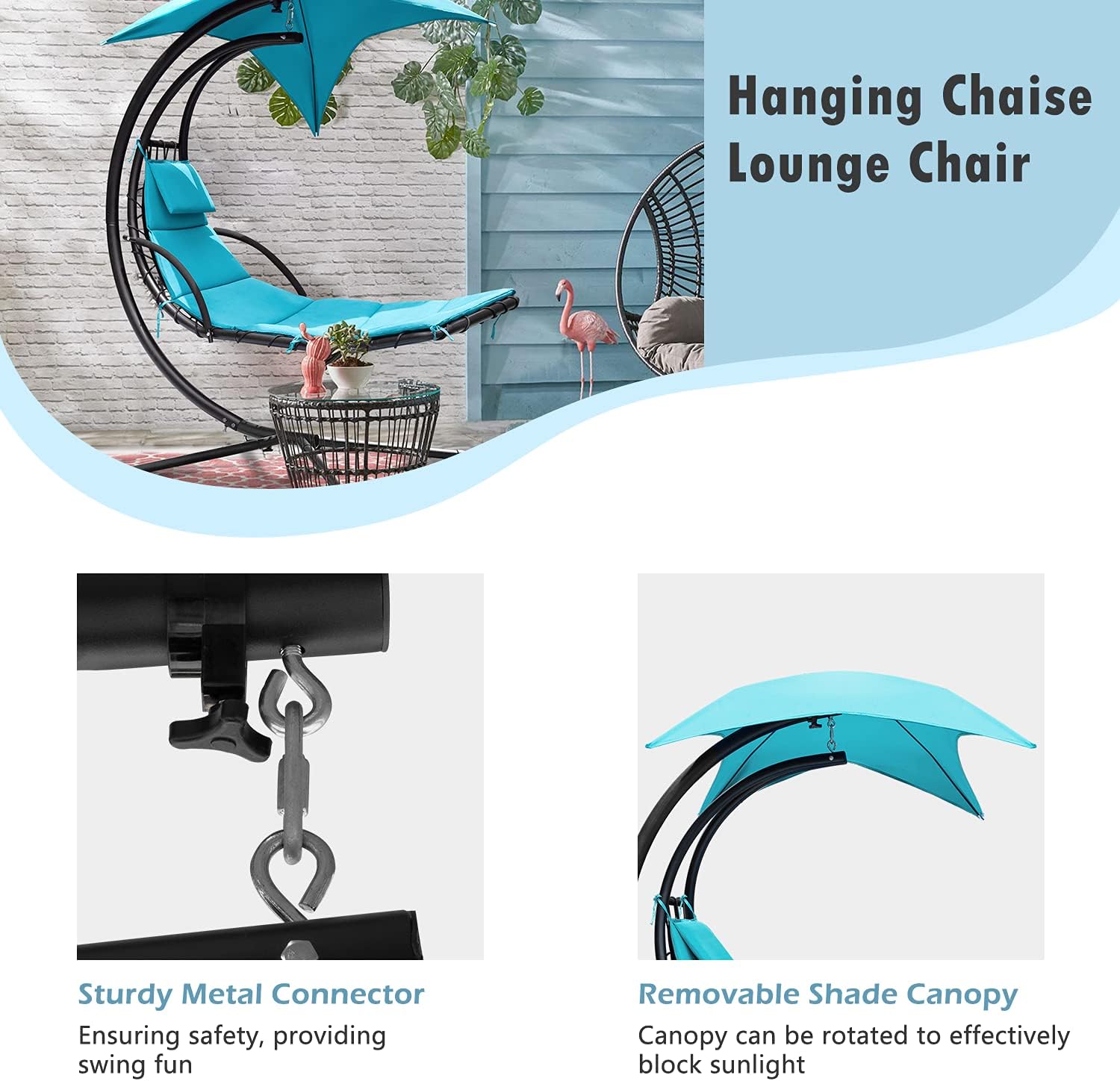 Greesum Hanging Curved Lounge Chaise Chair, Hammock Swing Chaise Chair, Floating Bed Furniture with Pillows, Canopy, Blue : Garden & Outdoor