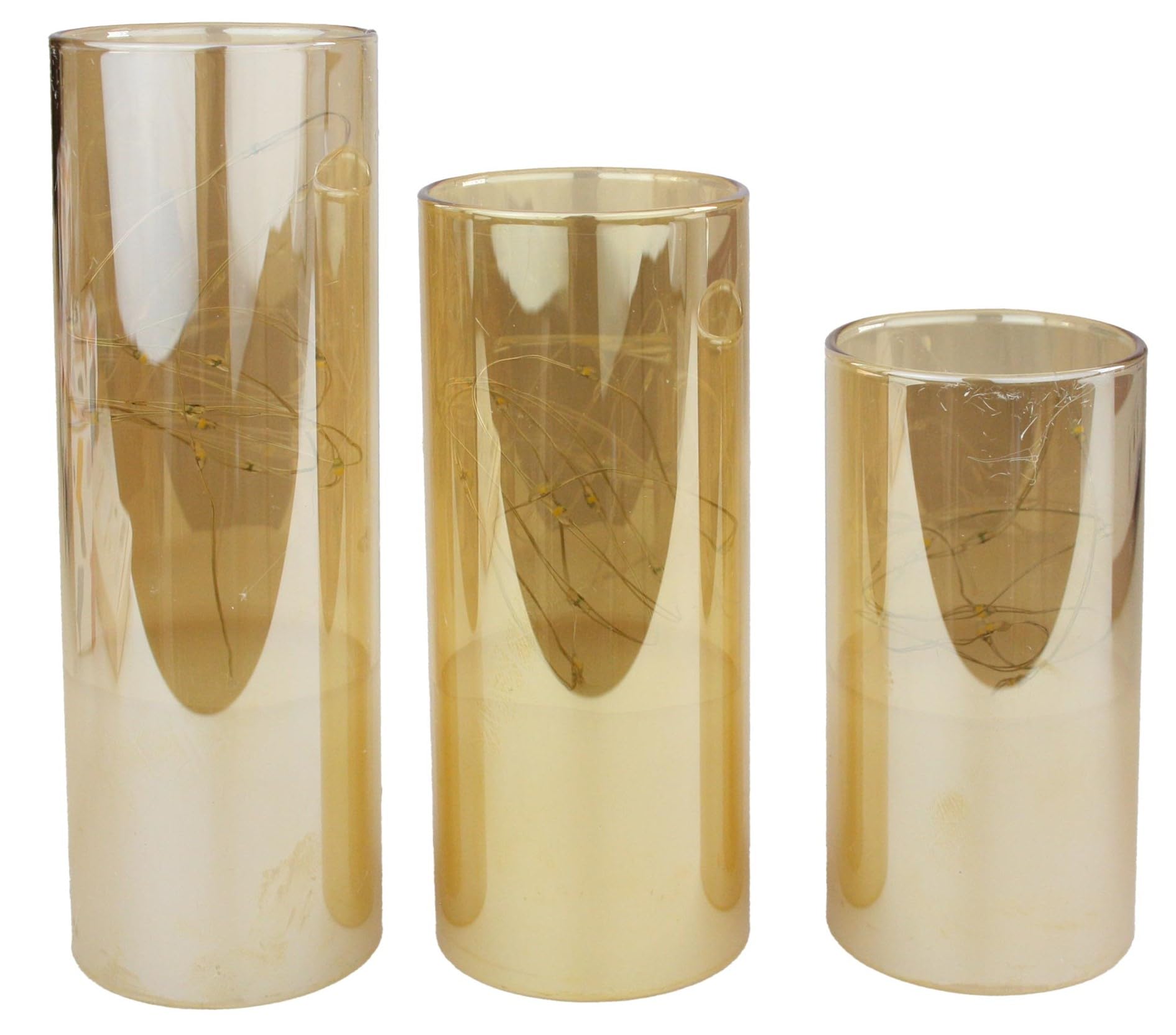 Emartbuy LED Cylinder Table Lamps Set of 3 – Warm White Glow | Gold Acrylic Tube Design | Battery Operated Decorative LED Pillar Lights for Bedroom, Living Room & Events – 3 Sizes — image 1