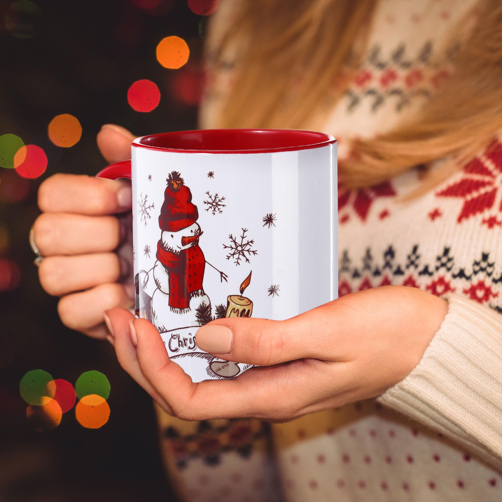 Zubebe Weihnachtliche Kaffeetassen, 6er-Set, 325 ml, Keramik-Kaffeetassen, Weihnachtsmann, Kakao, Milch, Tee, Feiertage, Weihnachten, Neujahr, Party, Dekoration, Geschenk für Frauen, Familie, Freunde,