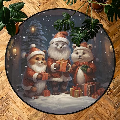 Miniatura 7 de Christmas Scene Cute Animal (2) Round Area Rug 3ft Machine Washable Circular Rugs for Dining Room Table Bedroom Playroom Throw Rugs for Dog Living