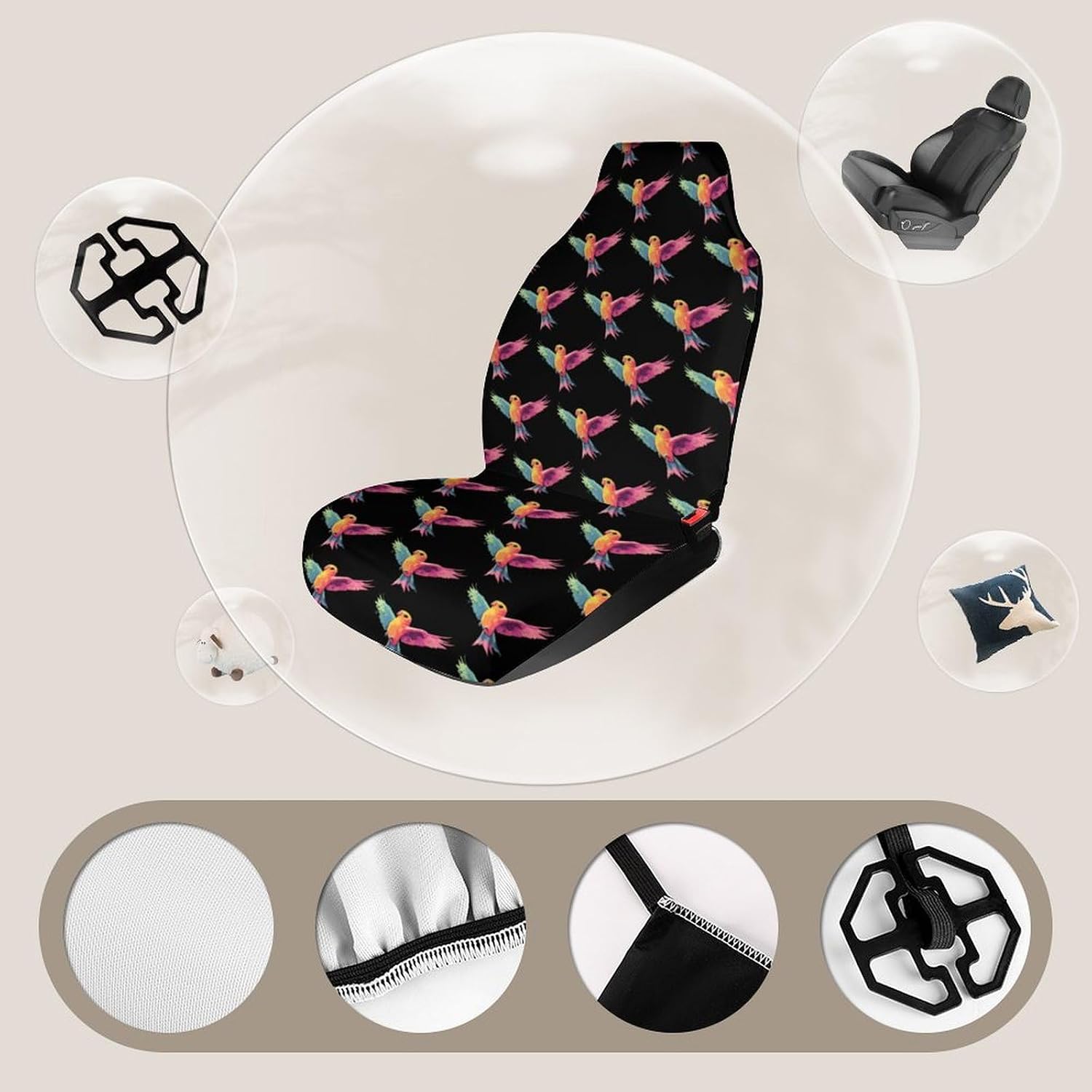 Colorful Lovebird Funny Car Seat Covers Non-Slip Universal Fit image 4