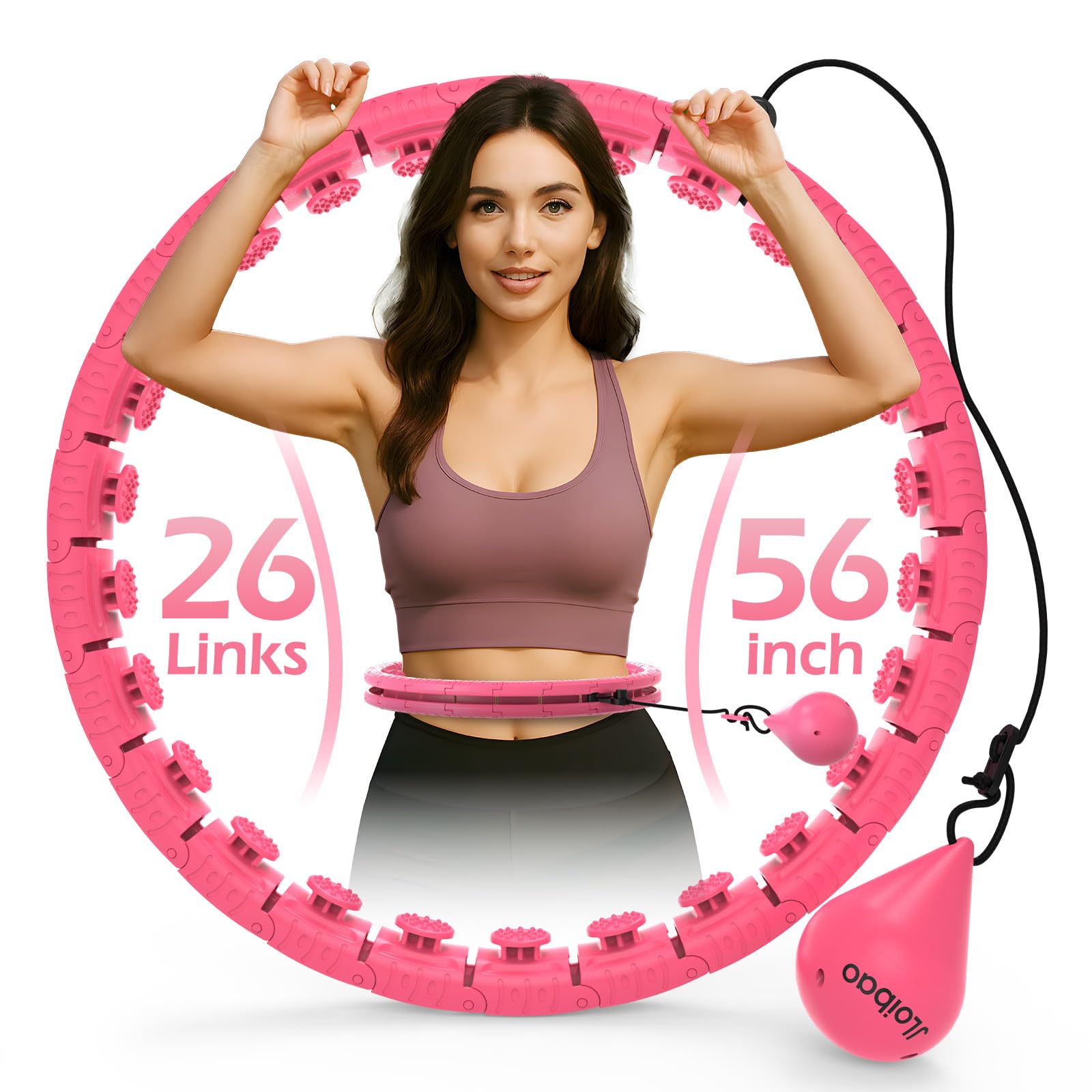Weighted Hula Circle with 26 Links(56 Inch) for Adults Weight Loss, Infinity Fitness Hoop Plus Size, for Women Smart Exercise Equipment
