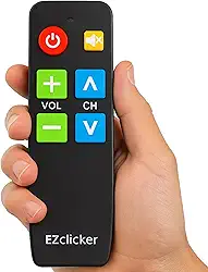EZclicker Plus TV Remote para idosos (preto) extra simples botão grande mudo remoto, funciona com as principais marcas de TV (2 pilhas AAA não incluídas)