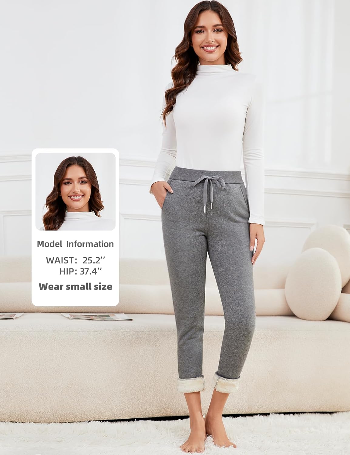 Gihuo Women's Sherpa Lined Sweatpants Winter Warm Fleece Jogger Pants - Image 5