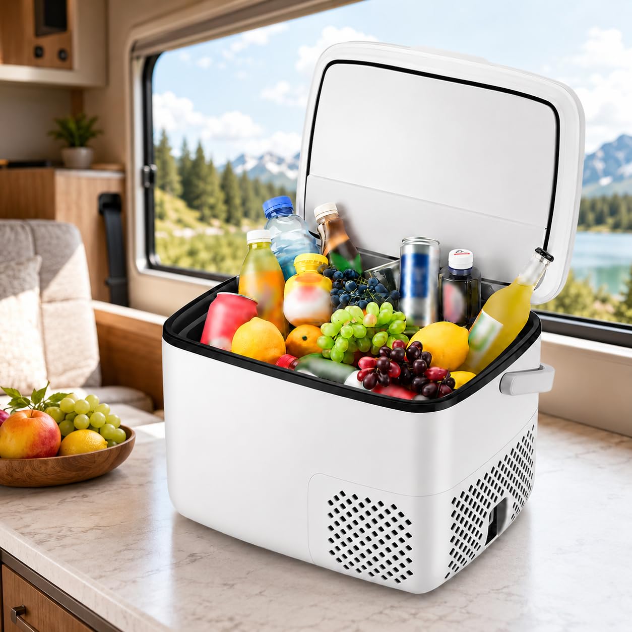 Sushangmao 18L Electric Cooler for Car, 12V/24V Portable Car Fridge with Compressor Cooling, No Ice Packs Needed, LED Touch Temperature Control, Compact Camping Fridge for SUV, Truck, RV