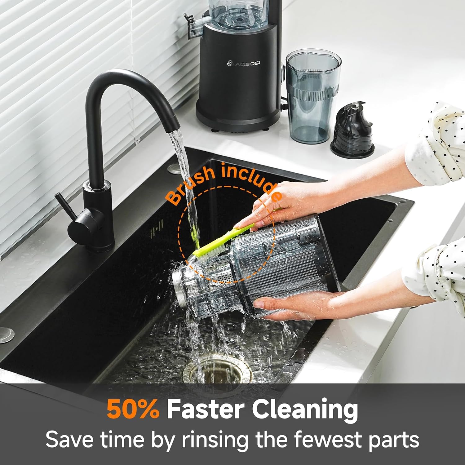 Cold Press Juicer Machines with 5.4" Wide Feed Chute, Slow Masticating Juicer Extractor for Whole Fruits & Vegetables, Quiet Motor, Easy to Clean with Brush, High Juice Yield, Black