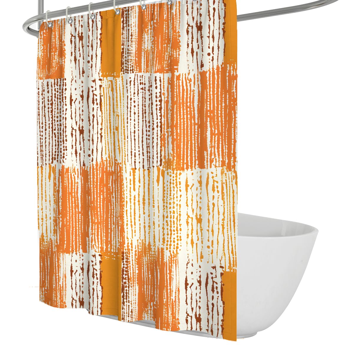 UIRINGART Grid Bath Curtain W180xL220cm Retro Abstract Orange Yellow White Distressed Block Lines Mildew Mould Resistant Polyester Fabric Home Wet Room Tub Shower Curtains