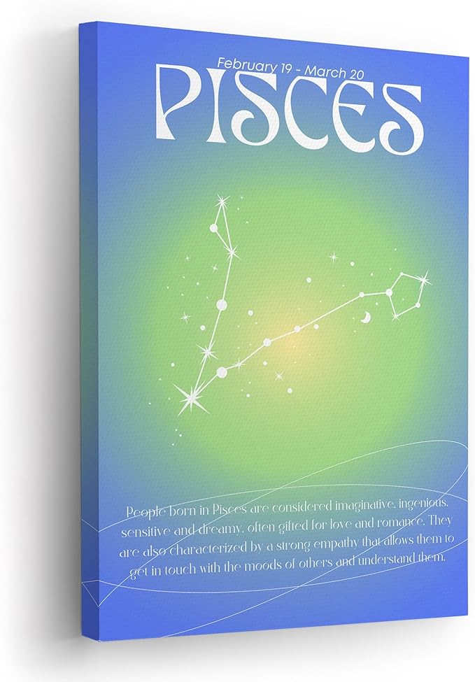 Pisces Star Sign Aura Canvas Wall Art – Minimalist Zodiac Sign Constellation Art Print - Aesthetic Zodiac Astrology Wall Decor for Living Room, Bedroom, Office - Astrology Lover Gift (8x12, Wrapped Canvas)