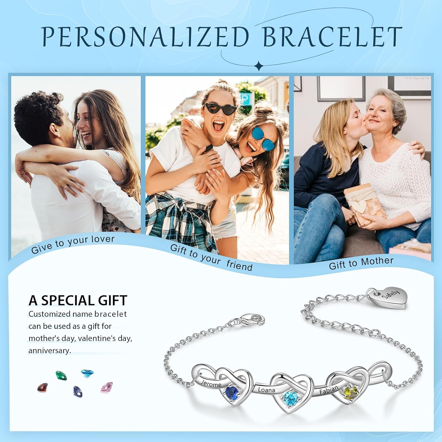 Personalized Name Birthstone Bracelet for Women – Mothers Bracelet with Birthstones, Mothers Day Gifts, Christmas, Birthday Gift for Mom Grandma Wife - Image 8