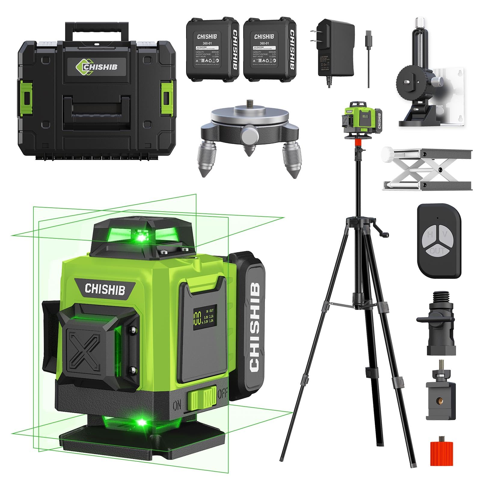 16 Lines Green Laser Level Kit -4x360° 4D Self-Leveling Cross Line Laser Level, Rotary Base and Accessories for Construction, Home Improvement and Picture Hanging,(Safety Class ll, <1mW power output.)