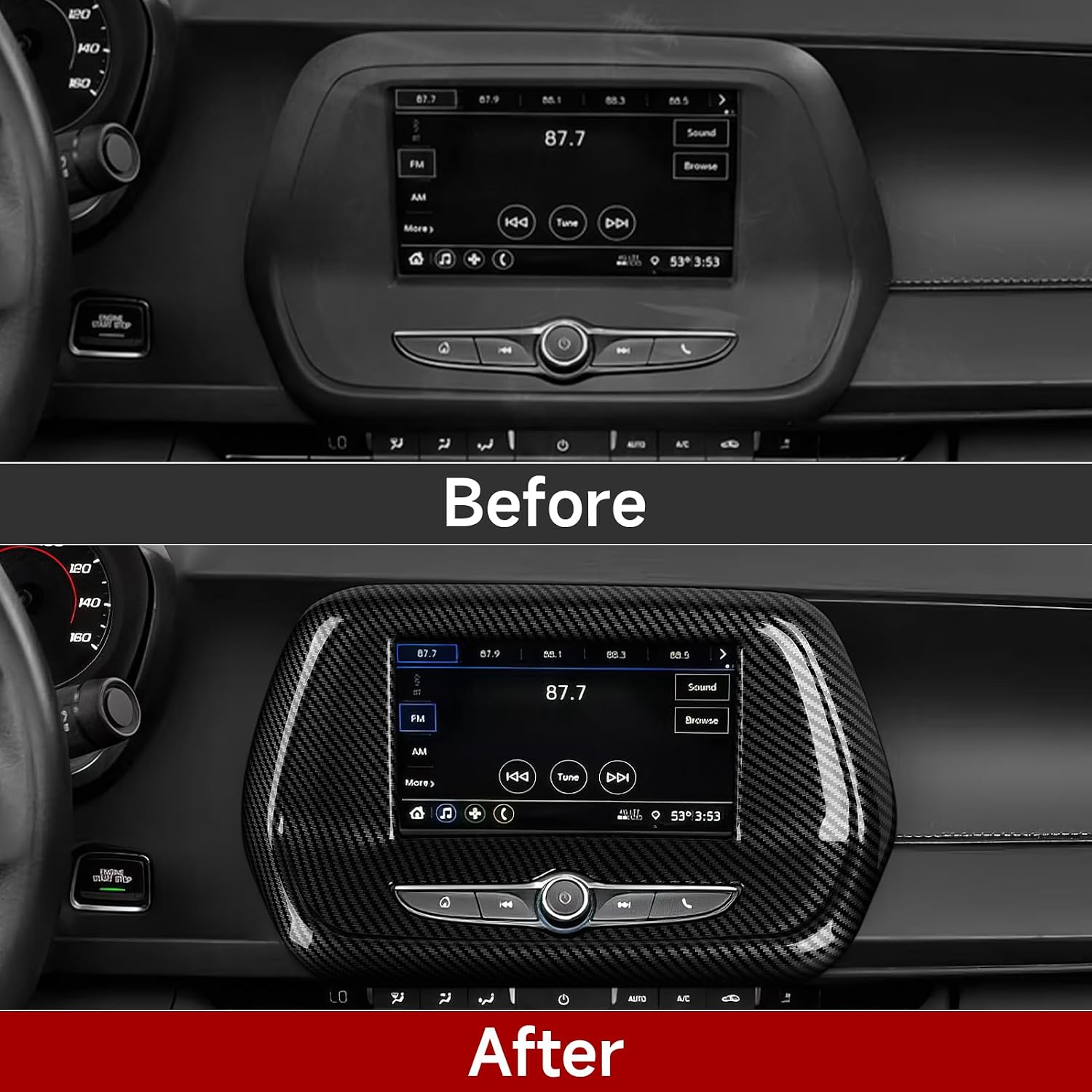 Car Center Control Panel Sticker Cover ABS Carbon Fiber Decal Interior Trim for Chevrolet Camaro ZL1 2016 2017 2018 2019 2020 2021 2022 2023 2024 Accessories (A)