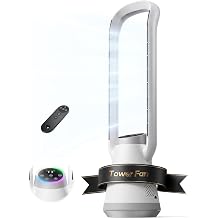 Portable Bladeless Tower Fan, 35.6" Oscillating Fan for Bedroom, 25Ft/s Fan that Blow Cold Air, 12H Timer, 3 Speeds, Remote Control, 180 Max Oscillating, Quiet Fan for Room No Window, White