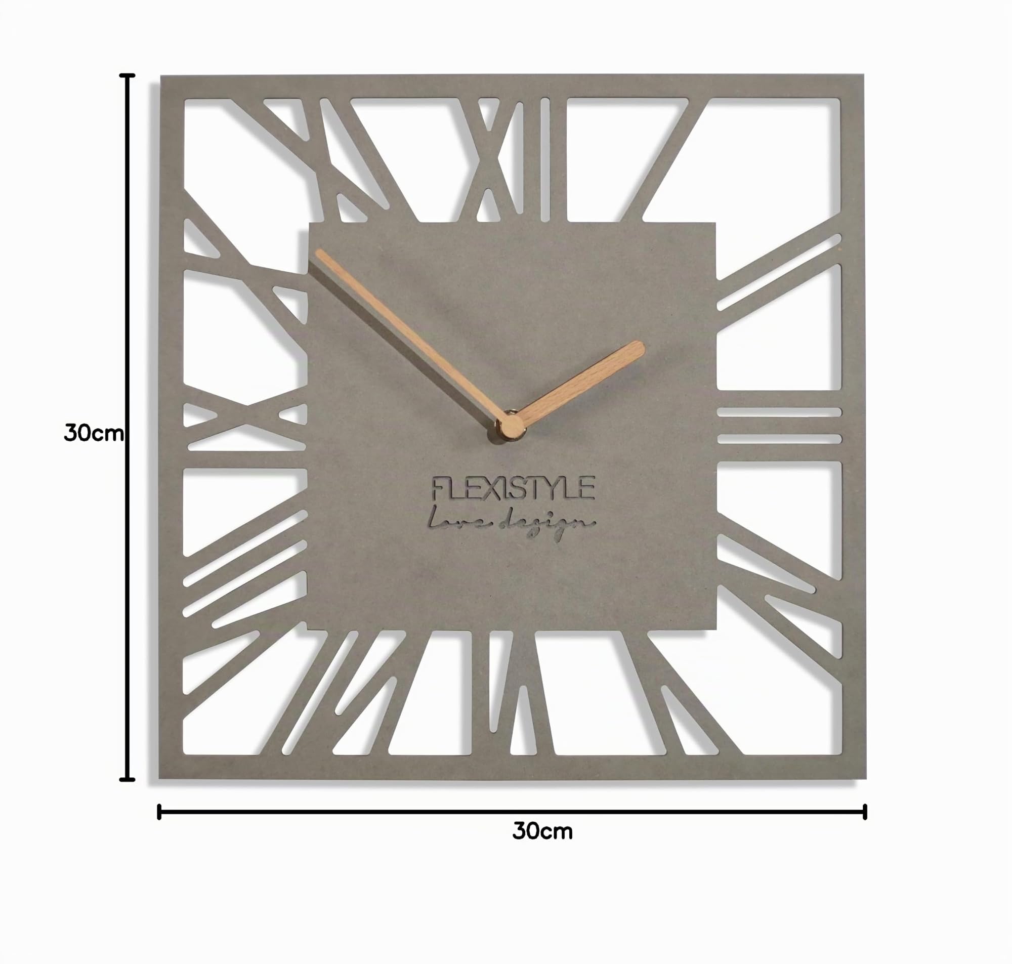 FLEXISTYLE Orologio da parete senza ticchettio, moderno LOFT Piccolo Square, 30 cm, soggiorno, bagno (grigio)