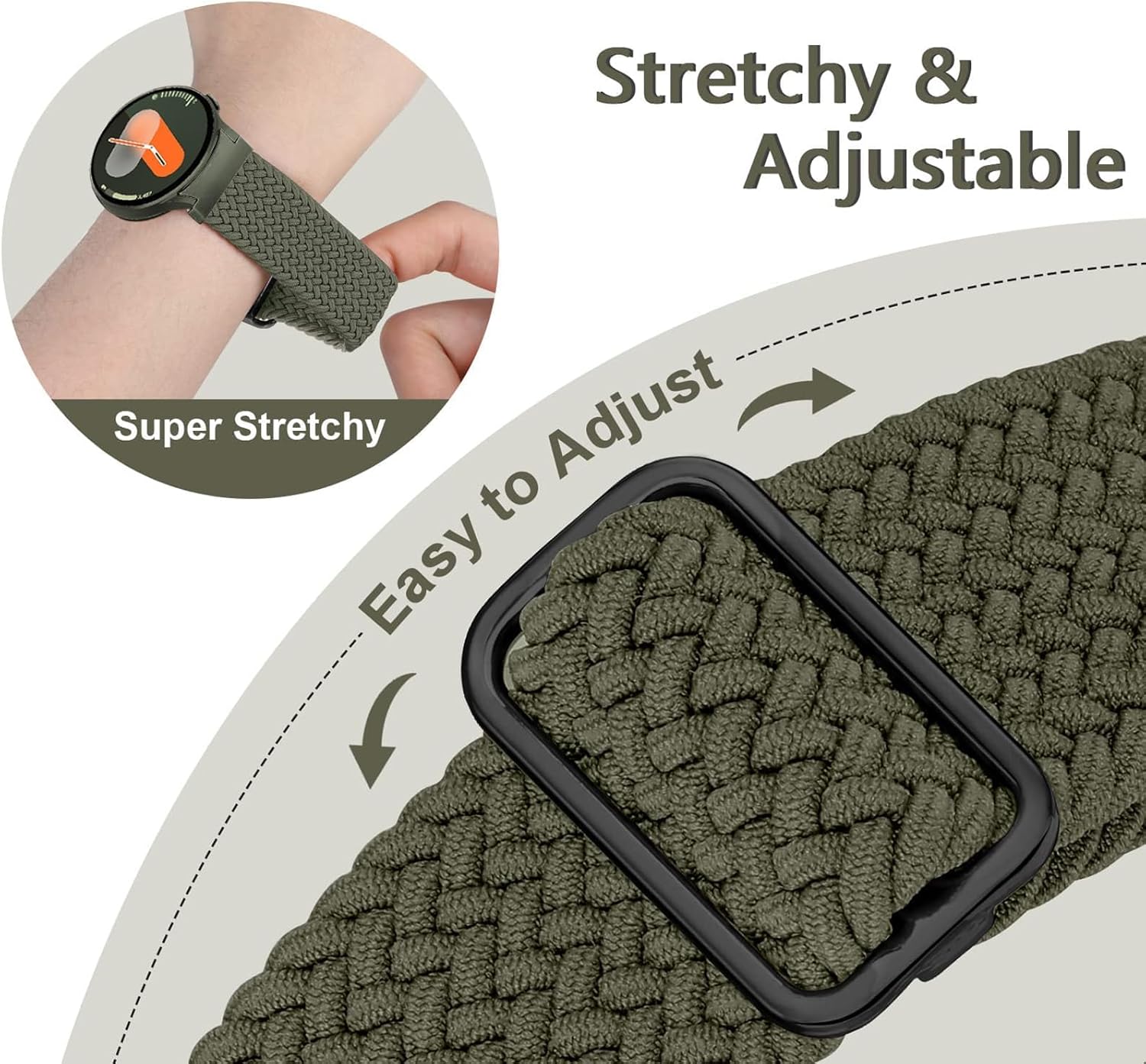 One Click Braided Bands for Samsung Galaxy Watch 7 6 5 4 Band 40mm 44mm/Watch 6 4 Classic 47mm 43mm 46mm 42mm/Watch 5 Pro 45mm,No Gap Stretchy Elastic Fabric Nylon Strap for Samsung Watch 4 5 6 7 FE