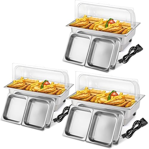 ROVSUN Paquete de 3 platos de cocina eléctricos de acero inoxidable de 9 cuartos de galón, calentador de alimentos con tapa enrollable para catering disponible en Yaxa Colombia