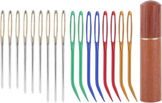 17pcs Large Eye Sewing Needles Kit, Stainless Steel Large Eye Blunt & Bent Tapestry Needles with Wooden Case for Hand Knitting and Crochet Projects
